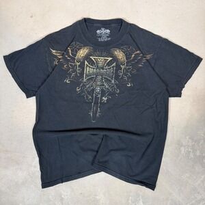 West Coast Choppers Mens Black Graphic T-Shirt Skulls Cross Logo Size L grunge